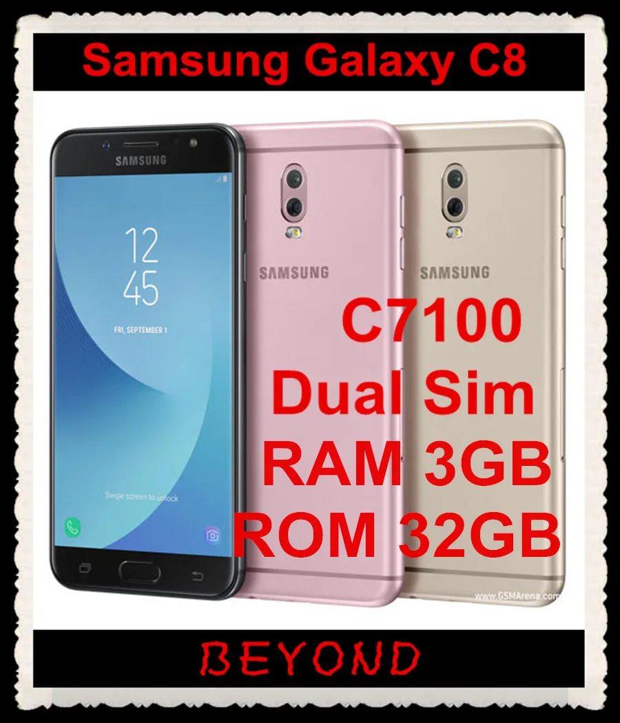 Samsung Galaxy C8 C7100 разблокированный gsm LTE Android Dual Sim мобильный телефон Восьмиядерный 5," 16 МП фронтальная камера ram 3g rom 32G