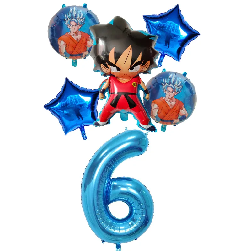 6 years old 6 шт./компл. с мультяшными принтами, 7 Dragon Ball Z Сон Гоку wu Конг Фольга хрустальный шар надувной 30 дюймов шара с цифрой Happy День рождения украшения мальчик детские игрушки - Цвет: 6 years old