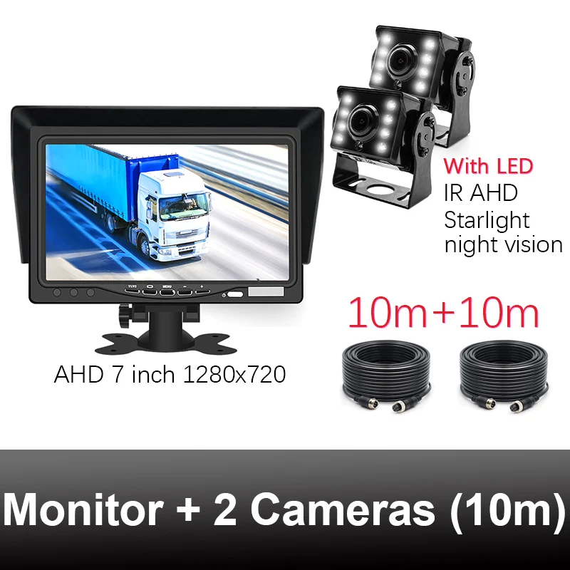 2 Cameras-10m GreenYi Запись DVR 2 грузовик камера заднего вида 1280*720 AHD ночного видения с " монитор заднего вида автомобиля поддержка SD карты - Цвет: 2 Cameras-10m