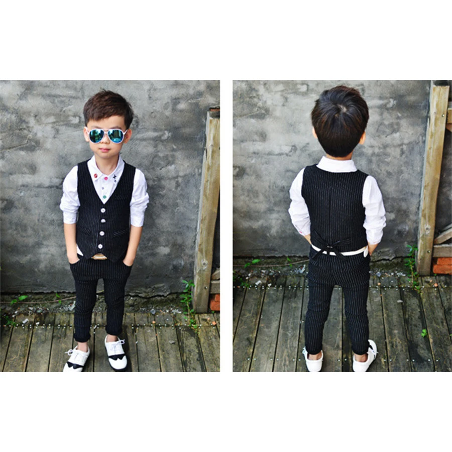 Новые модные черные костюмы для мальчиков регулярные костюм мальчик свадьба