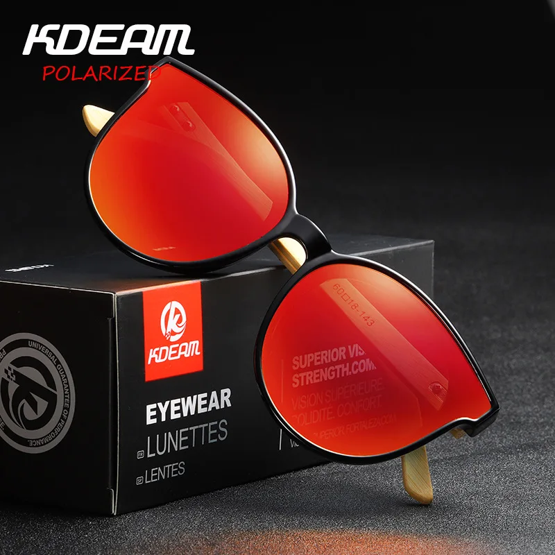 Женские солнцезащитные очки с бамбуковыми ножками и кошачьим глазом KDEAM