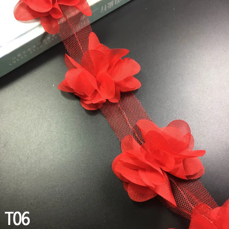 T06 12 шт./ярд 6 см 3D Тюль Цветочная отделка кружевная лента для украшения эластичное кружево стрейч для маленьких девочек аксессуары для волос - Цвет: T06