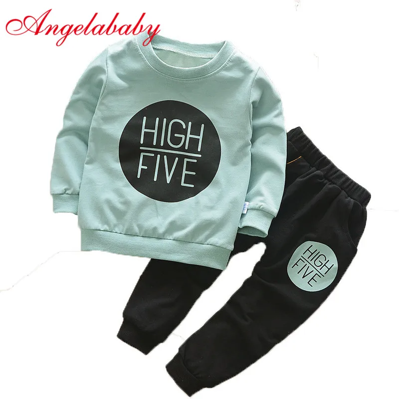 Одежда для мальчиков и девочек детские топы с длинными рукавами буквенным