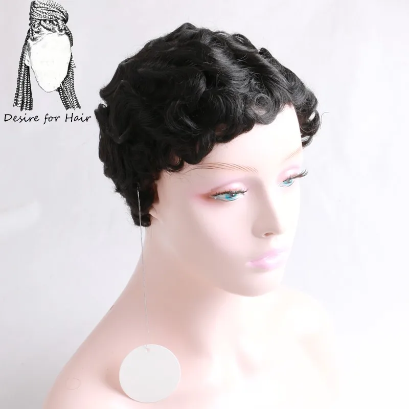 Desire for hair 1 шт. 6 дюймов короткие черные цвета свободные глубокие вьющиеся термостойкие синтетические парики для женщин ежедневного ношения