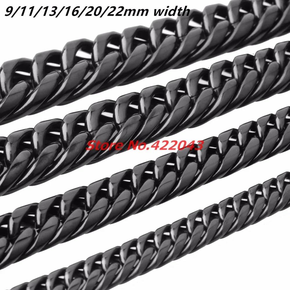 

Granny Chic 9/11/13/16/20/22MM 8-40inch Mens Boys Silver Gold Black color CUBAN Necklace Stainless Steel Chain Jewelry