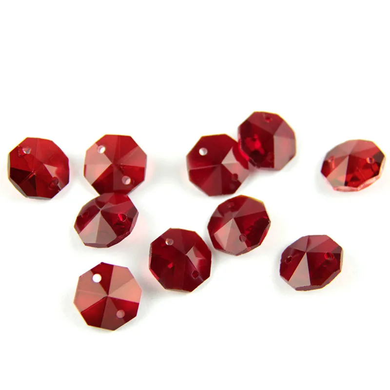 1000pcs 14mm Dark Red Crystal Chandelier Bead In 2 Holes For Glass Beads Garland Strand Hanging Decoration
