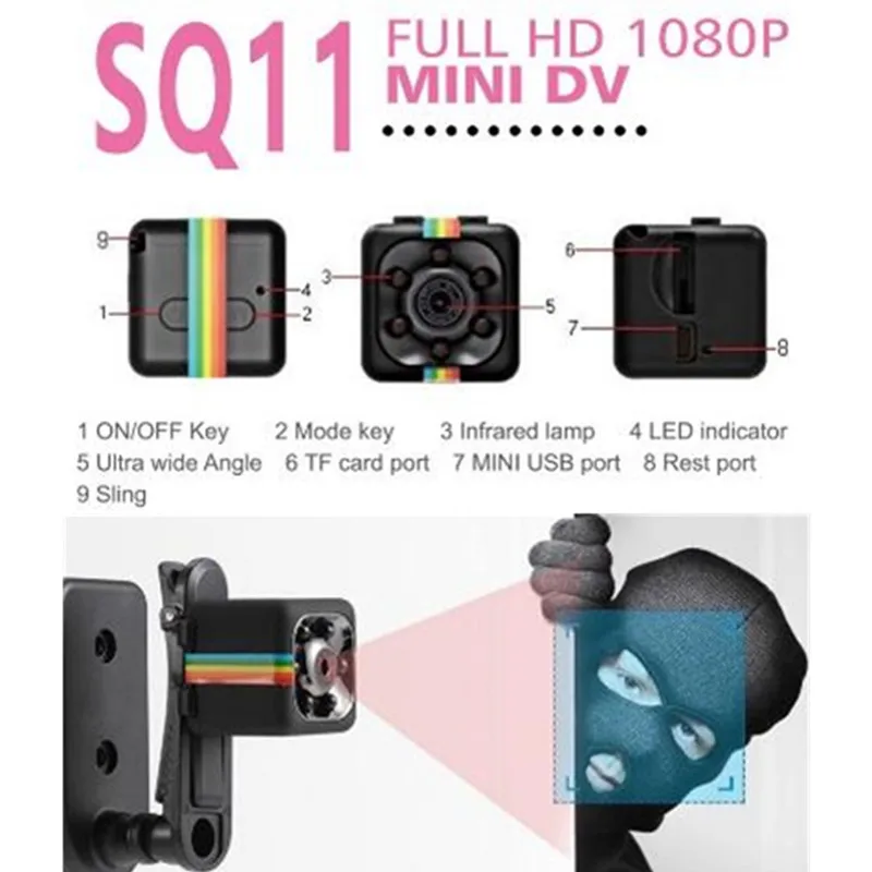 SQ11 мини камера 1080P Sport DV монитор с инфракрасным ночным видением Скрытая маленькая