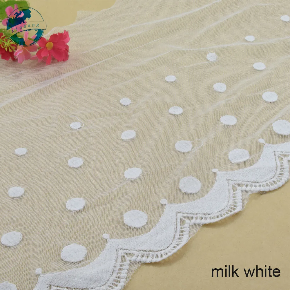 Широкая белая кружевная хлопковая лента 29 см с вышивкой гипюровая Ткань для