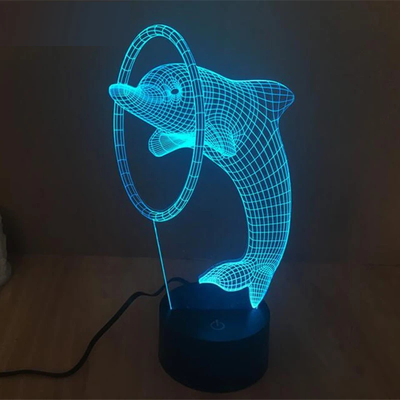 Креативный светодиодный мигающий ночник 3D Dophin Arcylic визуальная лампа домашний