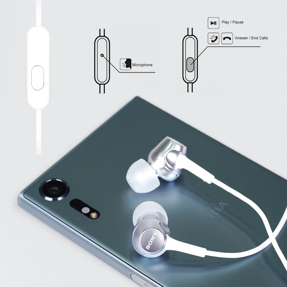 SONY MDR-EX255AP наушники 3,5 мм проводные наушники музыкальные наушники гарнитура Hands-free линейный контроль наушники с микрофоном