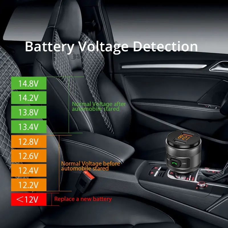 Автомобильный FM модулятор VANJEW C57 с двумя USB портами для зарядки Quick charge 3.0 Bluetooth MP3