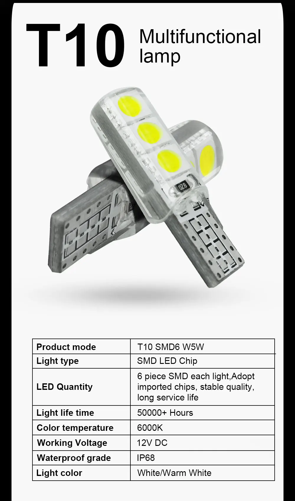 Roadsun 10 шт. Авто T10 Led W5W 194 SMD6 двери автомобиля сигнальная Лампа Купол Чтение номерного знака светильник лампы автомобиля Средства для укладки волос