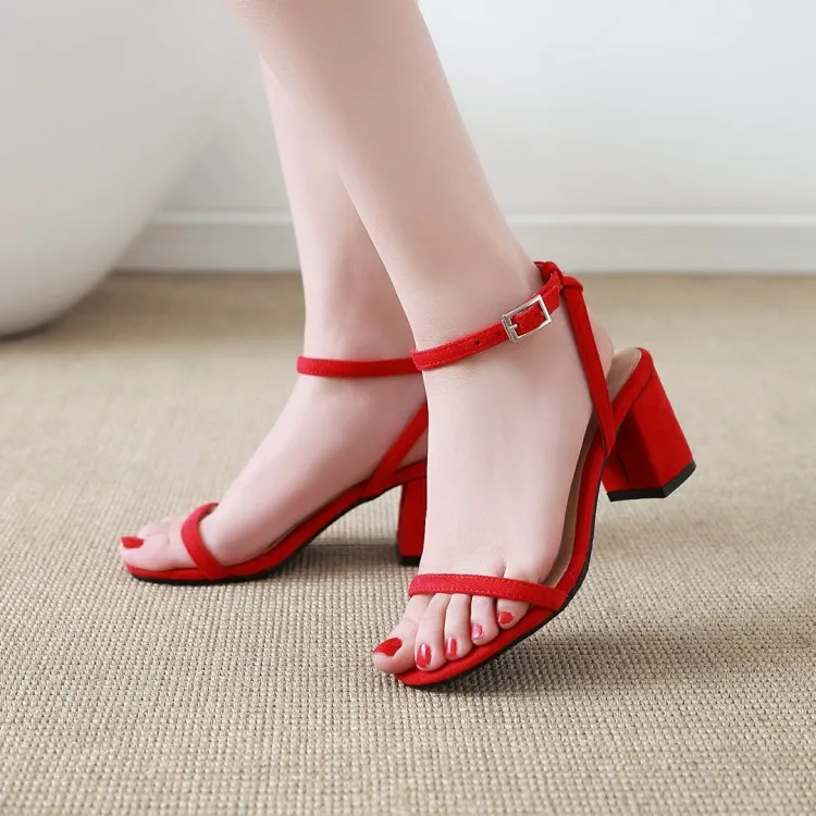 Сандалии женские на высоком каблуке босоножки с замшевой пряжкой обувь больших