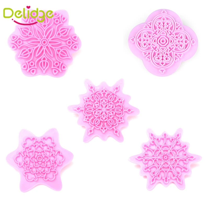 Delidge 5 шт./компл. кружева снежинка Форма торта Еда-Класс Пластик кружевное платье с цветочным рисунком узор Fondant Mold кекс украшения инструменты