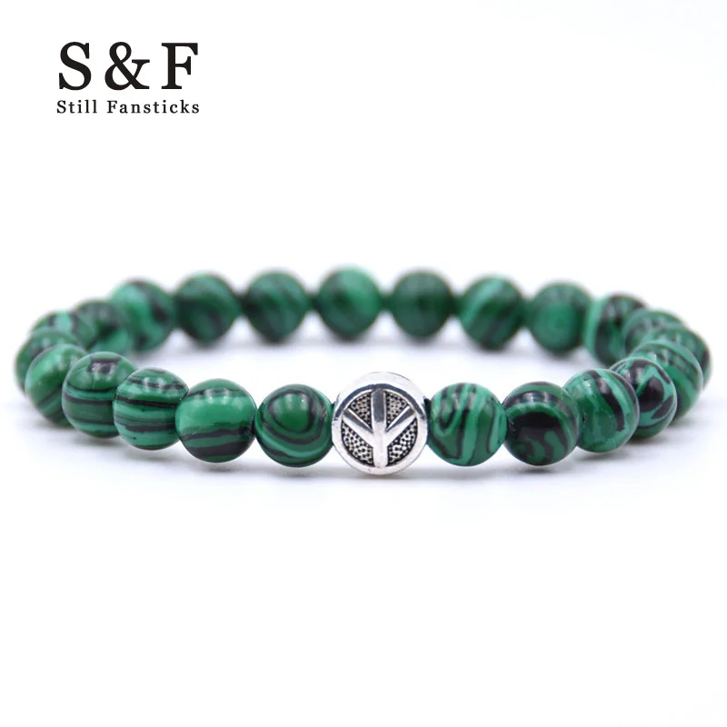 Браслет с каменными бусинами 8 мм для мужчин и женщин эластичный браслет