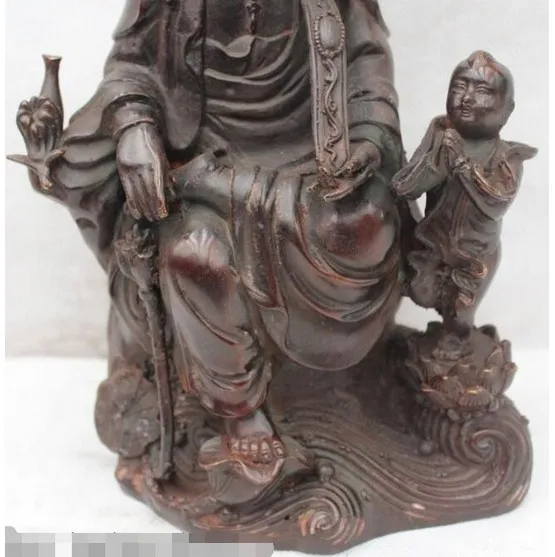 YM 320 12&quot Lucky Chinese Fengshui Bronze Kwan-yin Guan Yin Goddess Bring Kid Boy Statue | Дом и сад