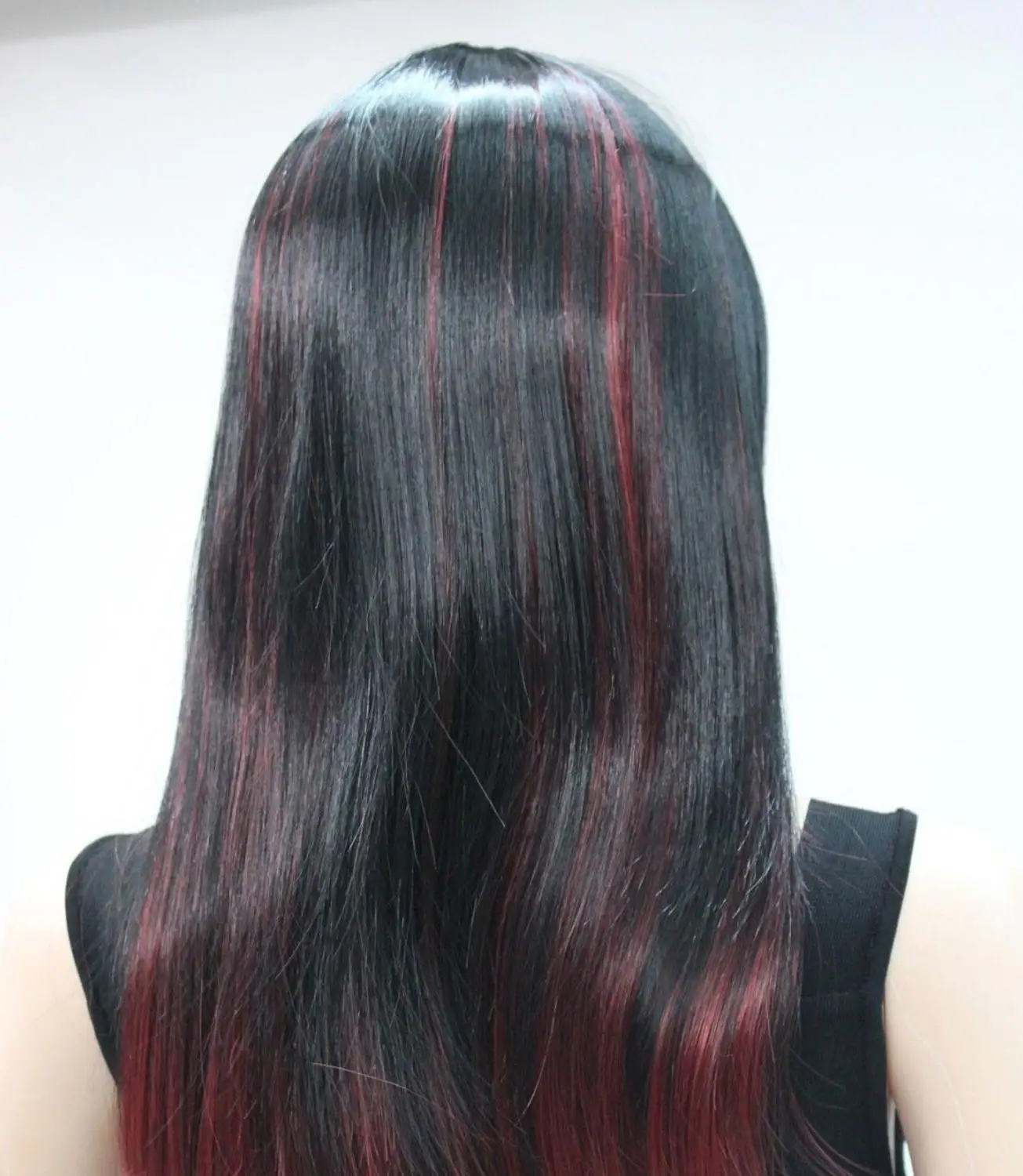 Стильный Черный + Красный Смешанный Длинные Прямые Женщины Дамы Daily парик Челка