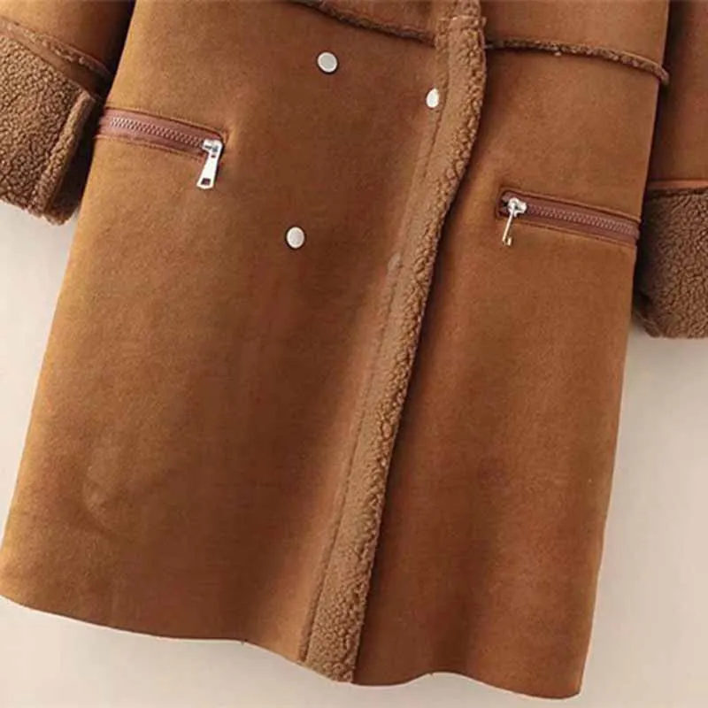 Новинка 2022 замшевые пальто из овечьей шерсти Женская двубортная теплая верхняя
