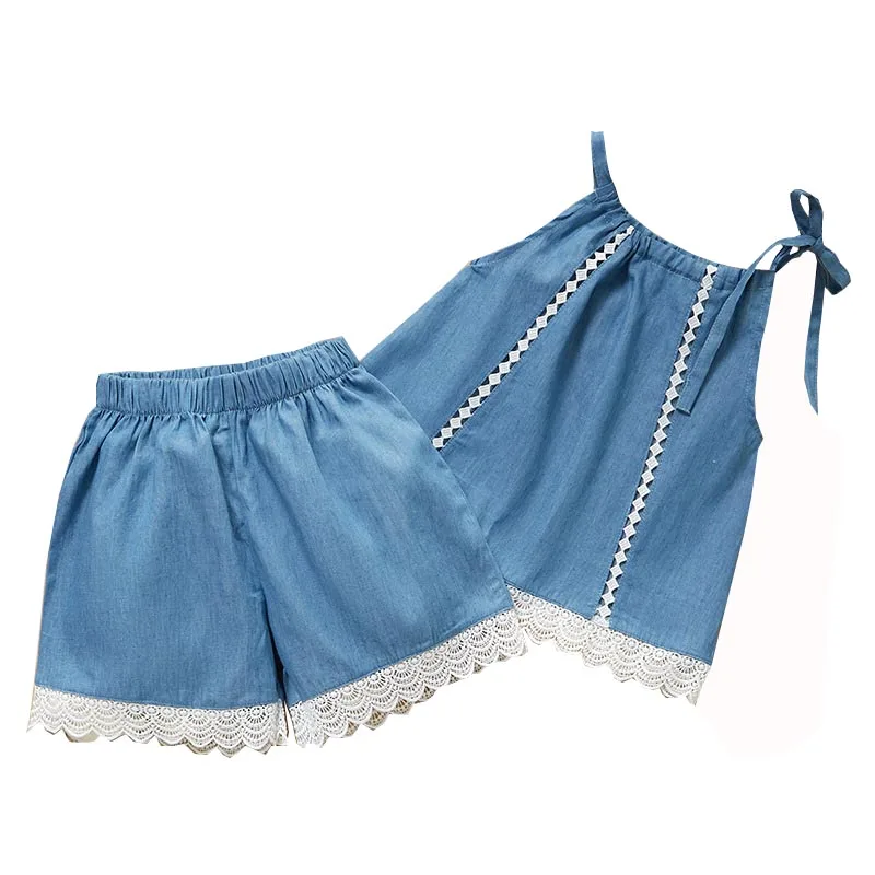 Летний джинсовый жилет на бретелях без рукавов для маленьких девочек 2 предмета