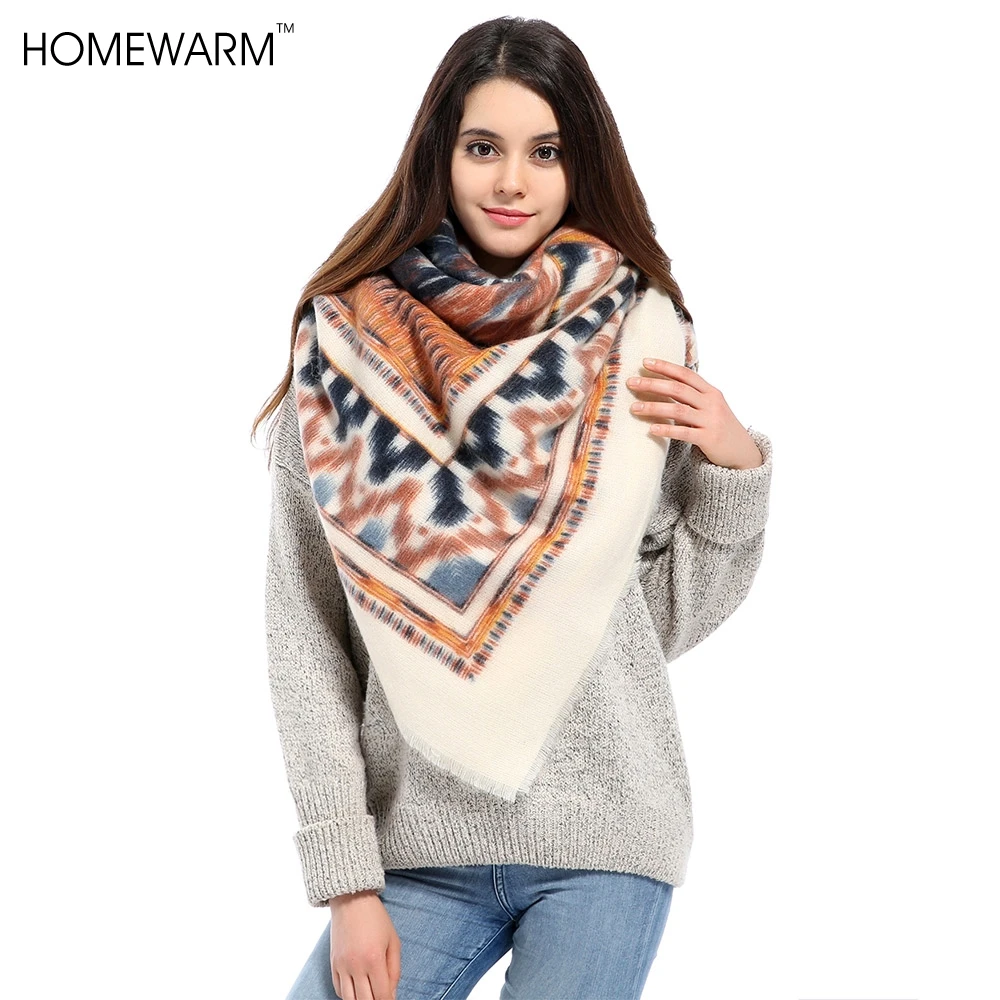 Модный квадратный шарф для женщин с геометрическим принтом зимний теплый