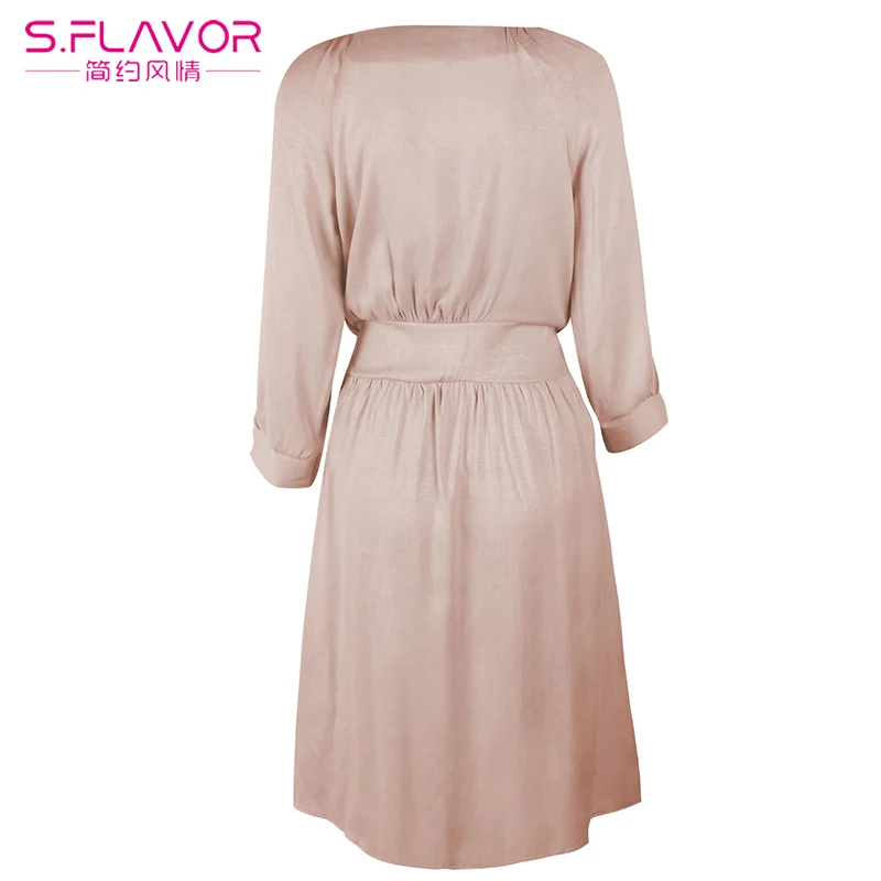 Женское платье с v-образным вырезом S. FLAVOR повседневное однотонное Бандажное