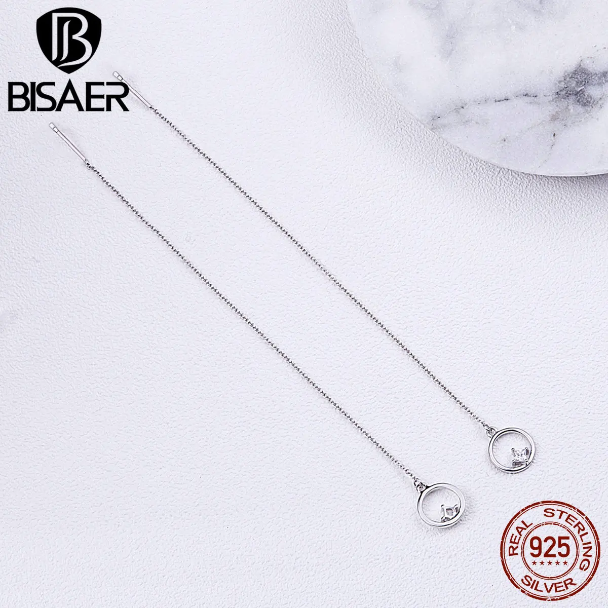 BISAER, подлинные, 925 пробы, серебряные, круглые, висячие, простые, длинные серьги для женщин, модные, висячие серьги, ювелирные изделия, Brincos ECE080