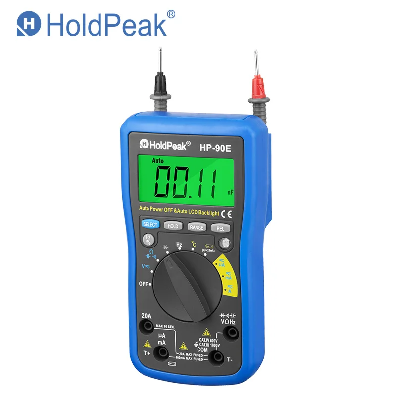 HoldPeak HP-90E, профессиональный мультиметровый цифровой измерительный прибор, цифровой автоматический диапазон, мультиметр с держателем данных, тест батареи 90E