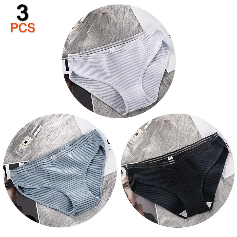 Gray G-green Black 3 шт./лот, хлопковые трусики для женщин, нижнее белье, сексуальные трусики, бесшовные трусы, женское нижнее белье, белье в полоску размера плюс M-4XL - Цвет: Gray G-green Black