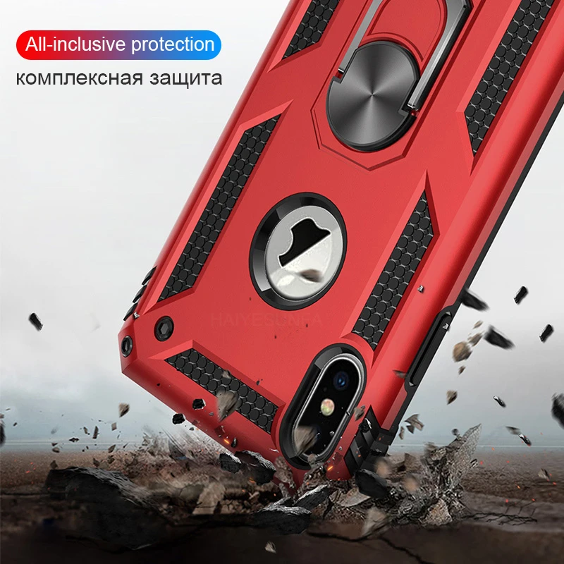 Luxury Shockproof Armor Magnetic Case For IPhone 7 6 6s 8 Plus Bumper Cover X XS Max XR Car Holder Ring Silicone |
