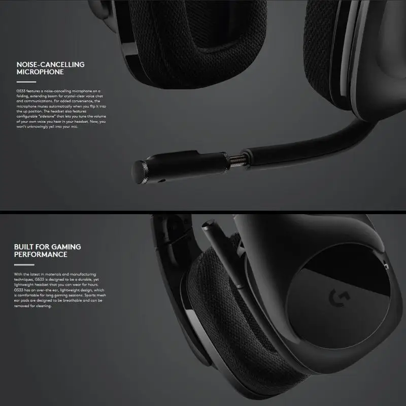Беспроводные игровые bluetooth-наушники logitech G533 Pro-G, аудио-драйверы DTS 7,1, наушники с объемным звуком