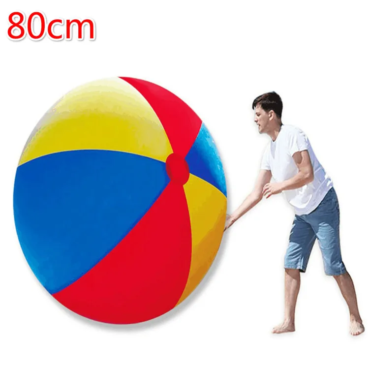 80cm Новейший 80 см/100 см гигантский надувной пляжный мяч большой трехцветный утолщенный ПВХ волейбол на воде Футбол открытый вечерние детские игрушки - Цвет: 80cm