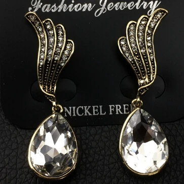 

Hotsale Elegant OL Lady Angle Wing Crystal Stone Drop Earrings for Women Jewelry