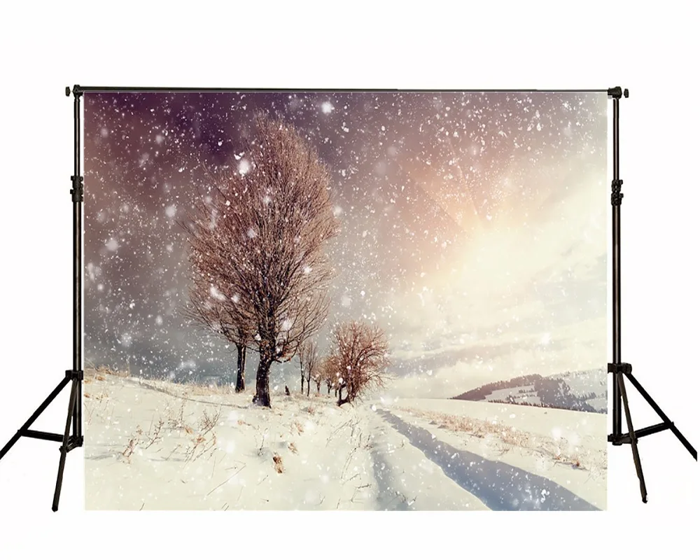 

VinylBDS Winter Frozen Outdoor Kids Backdrop Photography Backdrops Trees Snowflake Scenic Studio Photography Microfiber Backdrop