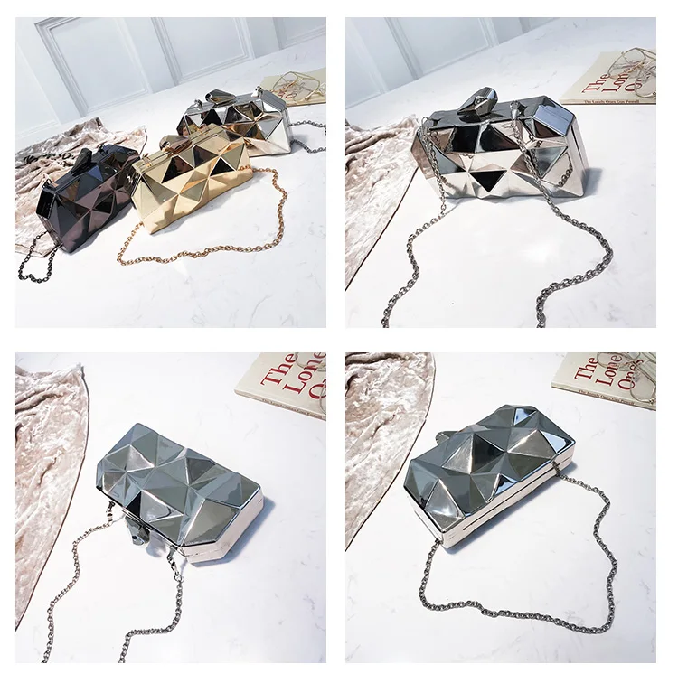 Bling Геометрическая Для женщин Сумки мини вечерние черное вечернее кошелек серебра металла высокое качество шестиугольник клатчи золото клатч