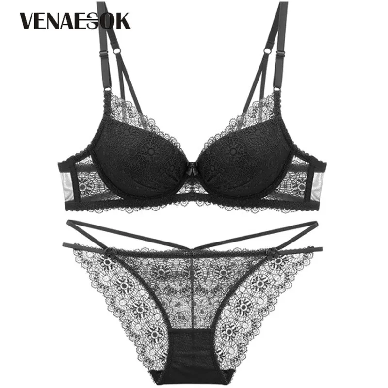 Бюстгальтер с глубоким v-образным вырезом комплект нижнего белья пуш-ап черного