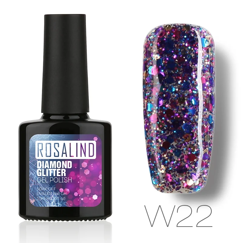 W22 ROSALIND гель 1S P+ черная бутылка 10 мл Алмазный Блеск W01-29 гель лак для ногтей Дизайн ногтей УФ Замачивание блеск Платиновый гель лак - Цвет: W22