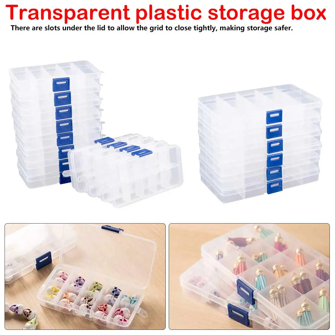 Регулируемая прозрачная пластиковая коробка для хранения мелких деталей серег