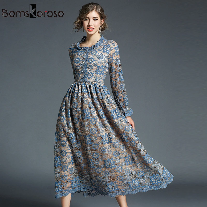 Осеннее платье для девочек 2019 зимняя женская кружева выдалбливают Длинные