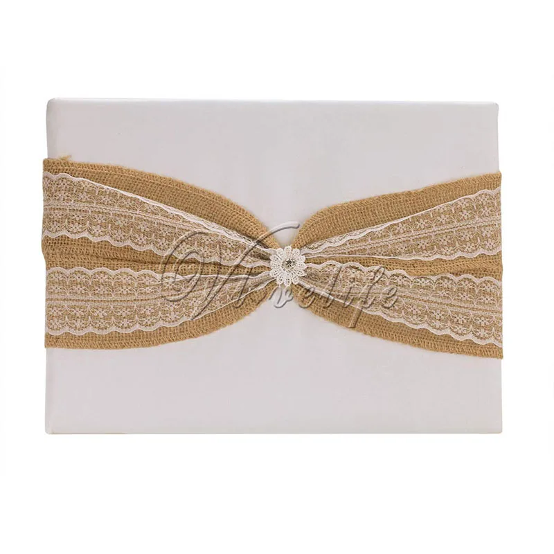 Белая Свадебная Гостевая книга 16x25 см с мешковиной и лентами бантом цветами
