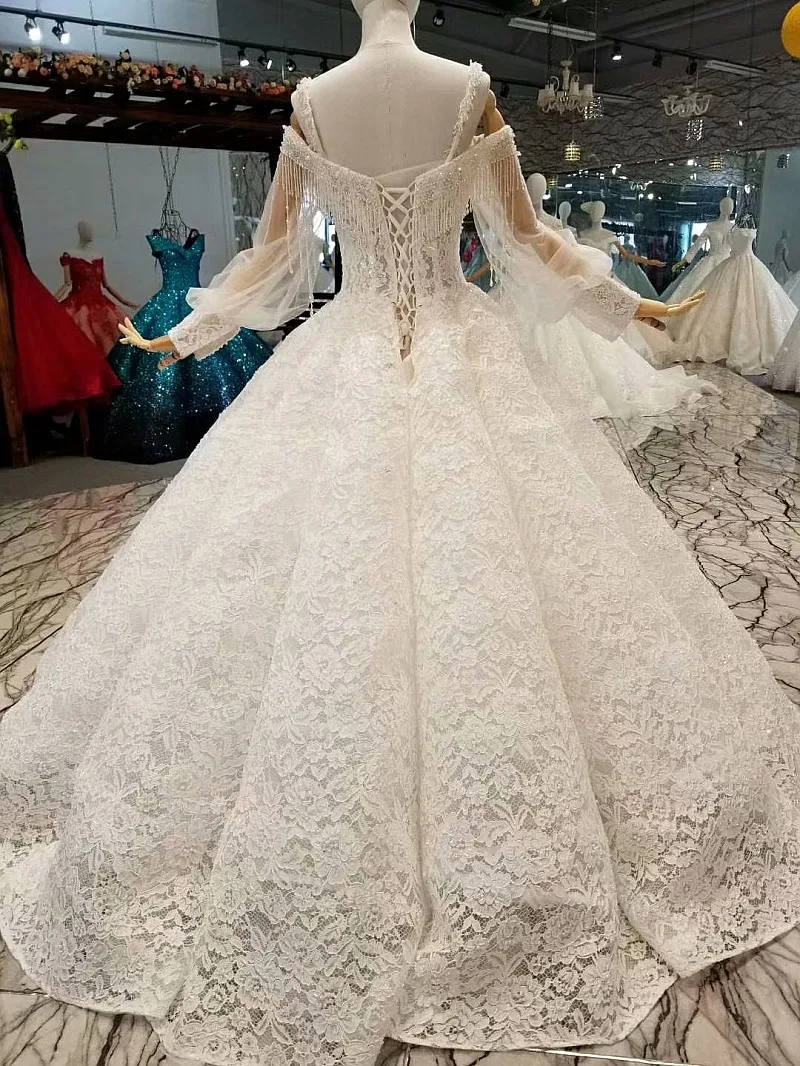 LS441100 свадебное платье на тонких бретельках с длинными рукавами длиной до пола с вырезами свадебное платье плюс размер можно настроить