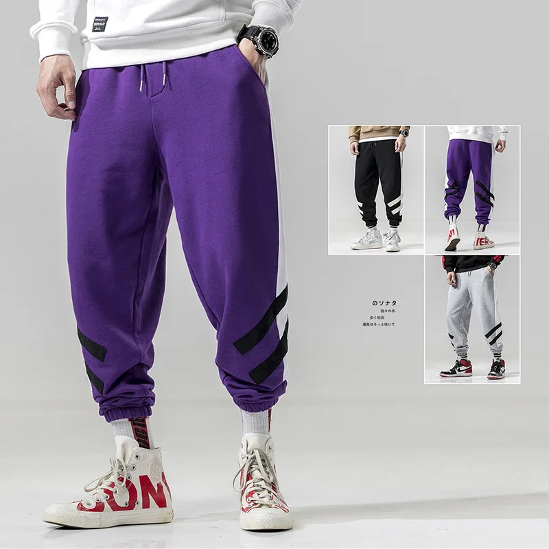 Весна 2019 новые мужские спортивные штаны в Корейскую полоску Свободные
