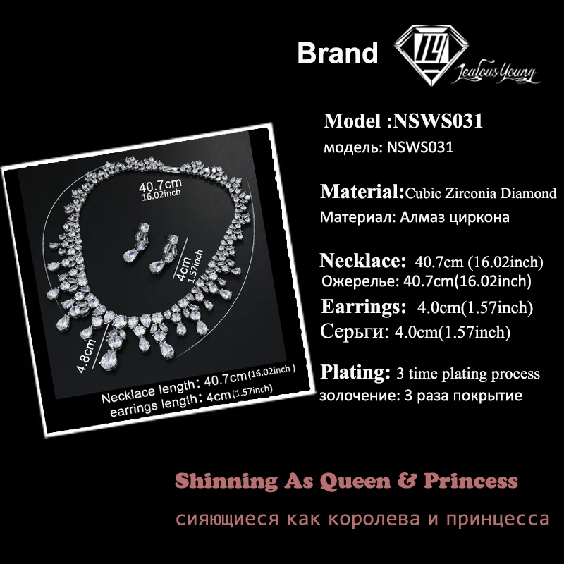 Роскошные AAA+ синий CZ камень капли воды Свадебные Ювелирные наборы для женщин белого золота Цвет Свадебные ювелирные изделия набор для вечерние AS031
