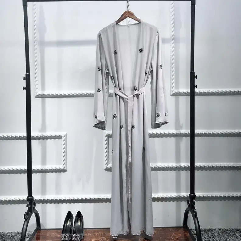 Gray cardigan Abaya Femme кимоно кафтан исламский, мусульманский платье хиджаб абайя s Восточный халат из марокена Катара Омана Турции платье без рукавов Дубай платье "Рамадан" - Цвет: Gray cardigan