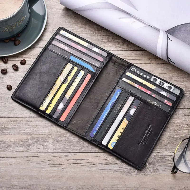 

Retro Genuine Leather Cowhide Travel Passport ID Card Cover Holder Case Protector Organizer Wallet Black Color