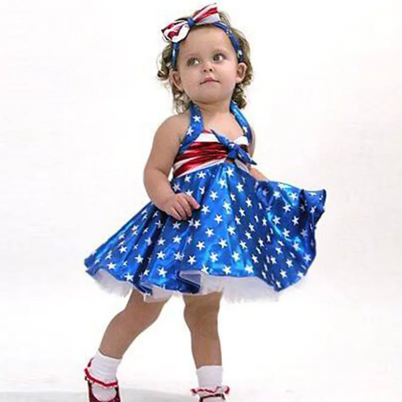 New Style Summer Baby girls Sling dress Open back clothing children printed star stripe kids Toddler Casual clothes | Детская одежда и