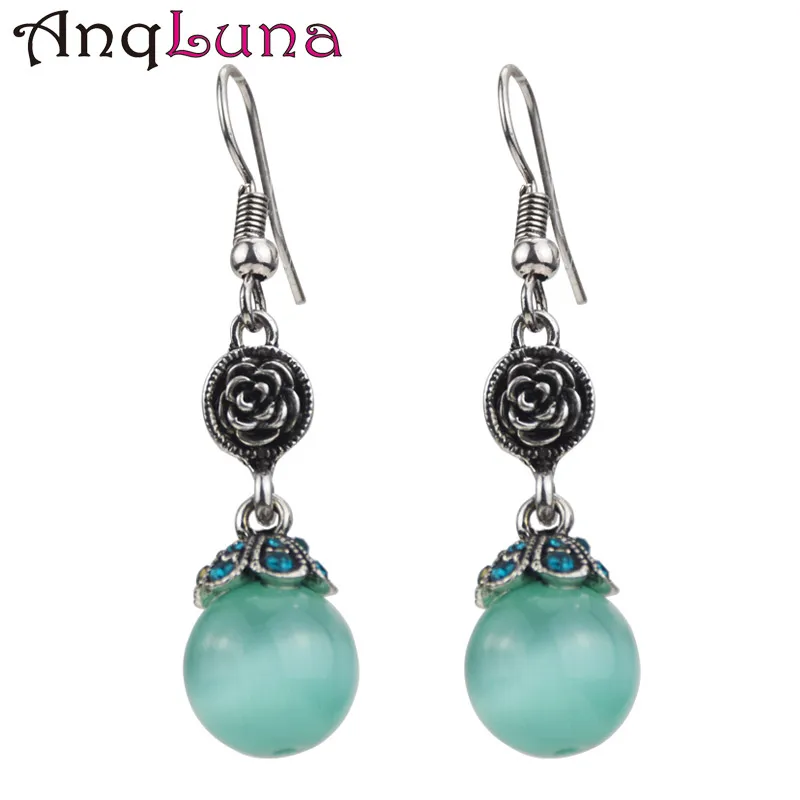 Этнические круглые серьги с опалом для женщин винтажные древней розой милые 6