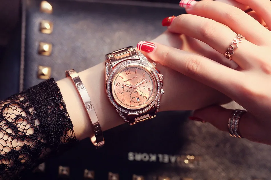 Роскошные Брендовые женские модные часы из розового золота Reloj Mujer, Мужские кварцевые повседневные наручные часы Montre Femme Marque De Lux