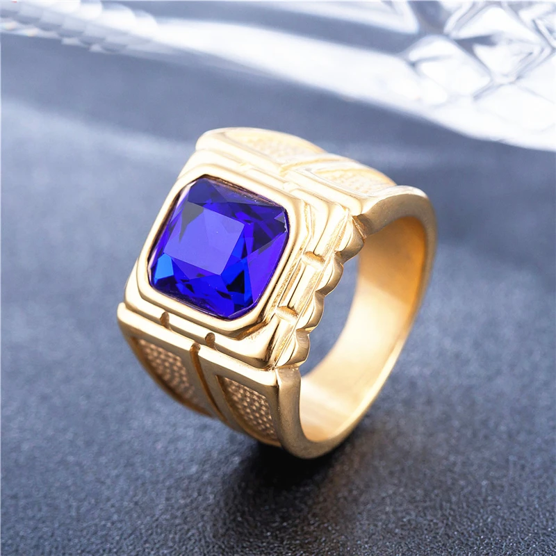 Мужское Винтажное кольцо золотистого цвета с большим квадратным драгоценным