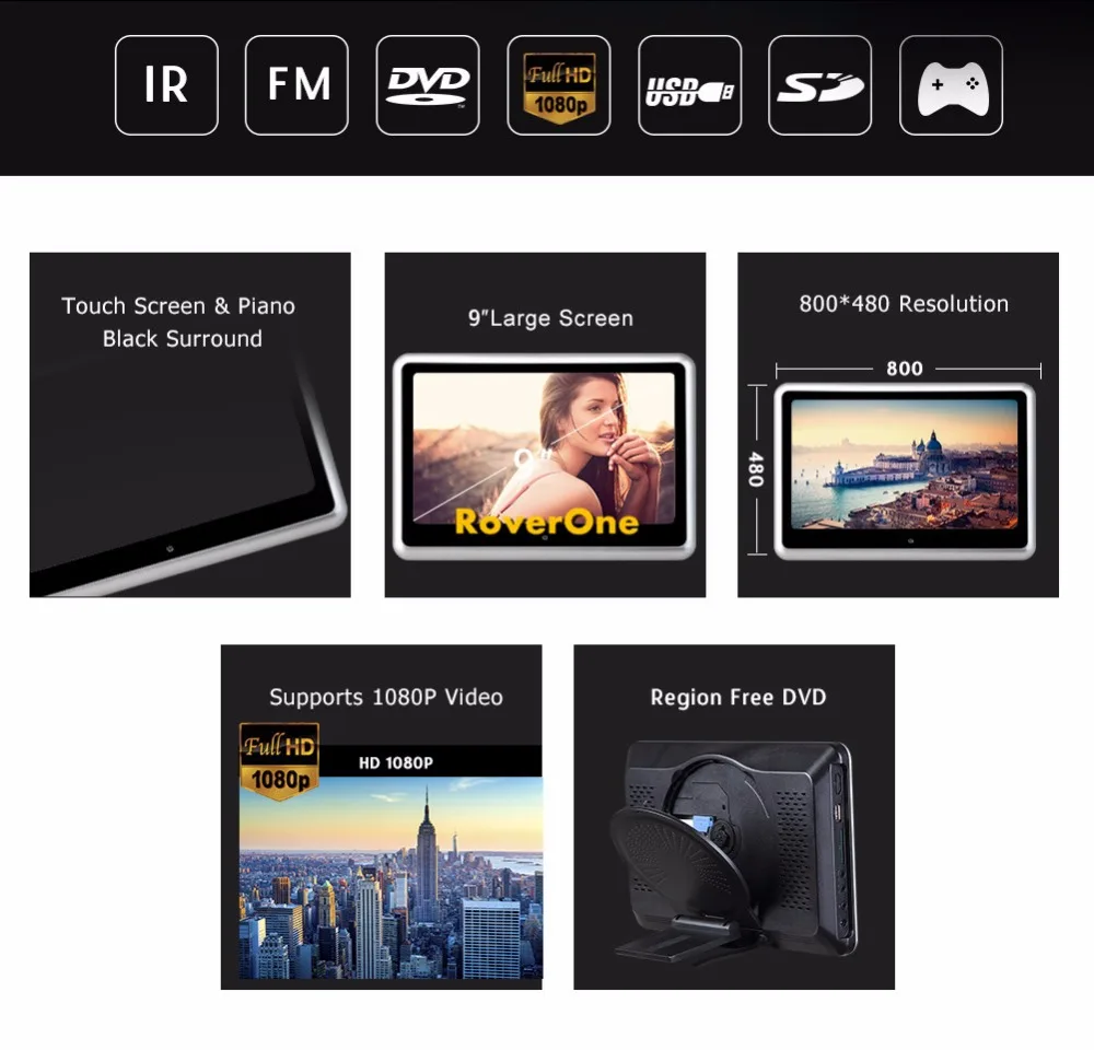 Автомобильный DVD плеер на подголовник с сенсорным экраном HD 1080P 2 шт.|dvd stereo|dvd player