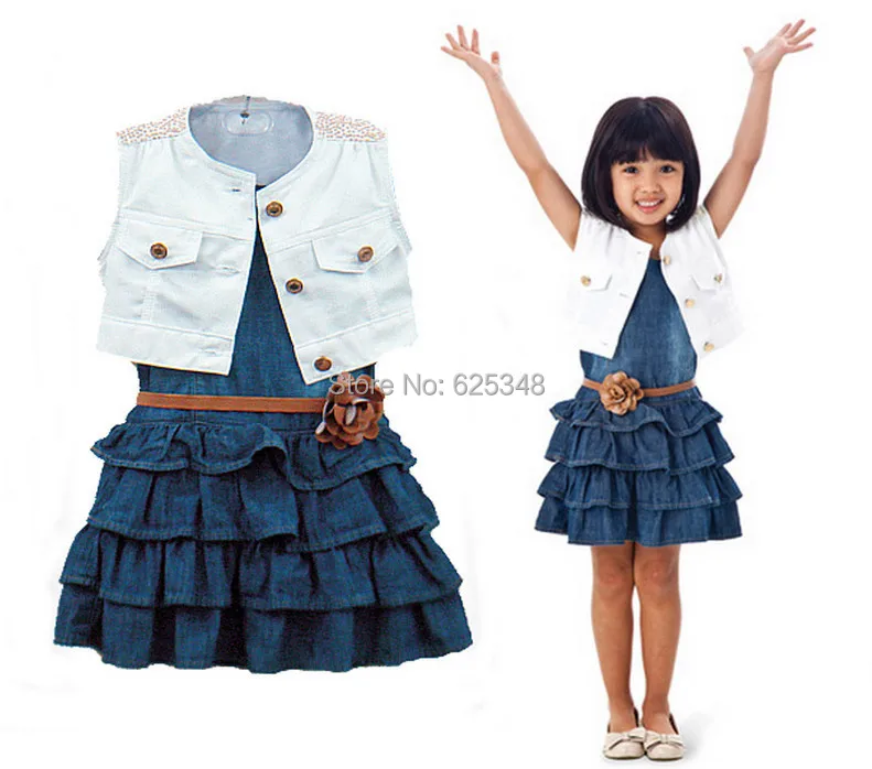Новинка Модный комплект одежды для девочек джинсовое платье с бантом маленьких +